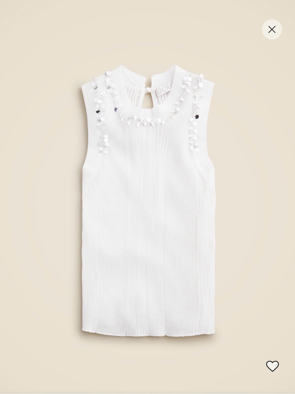 J. Crew Cream Ribbed Sleeveless Sequin-Trim Muscle Tee